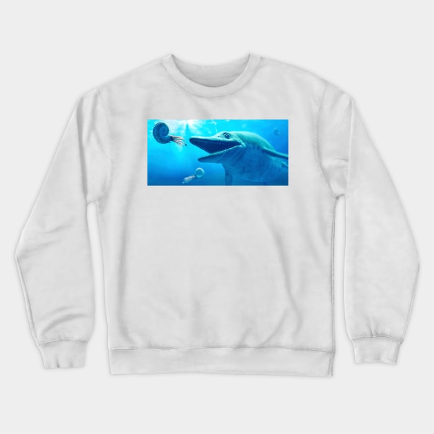 Ichthyosaurus hunting ammonites, illustration, (F033/6186) Crewneck Sweatshirt by SciencePhoto